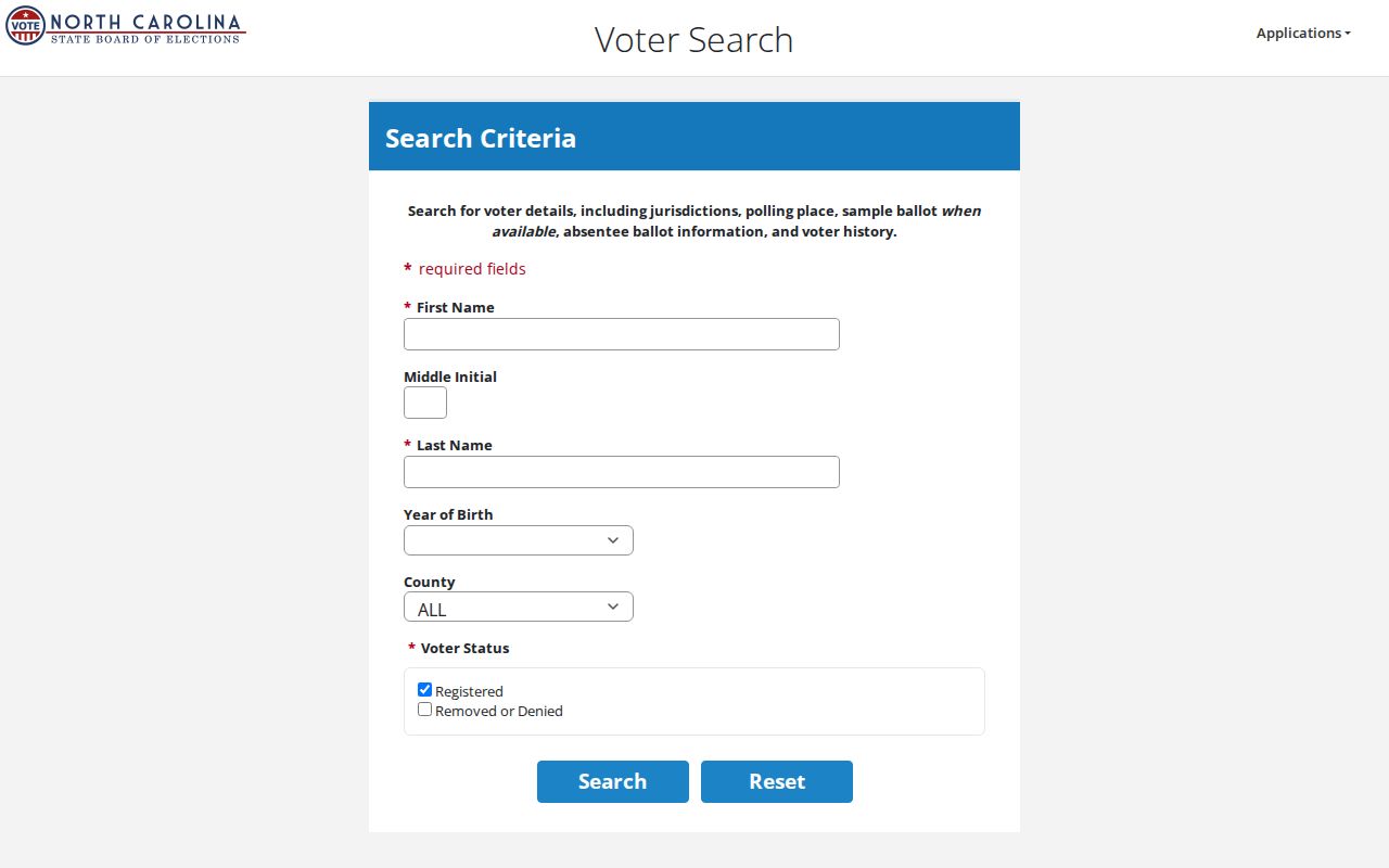 Greensboro resident lookup using the North Carolina voter search controls