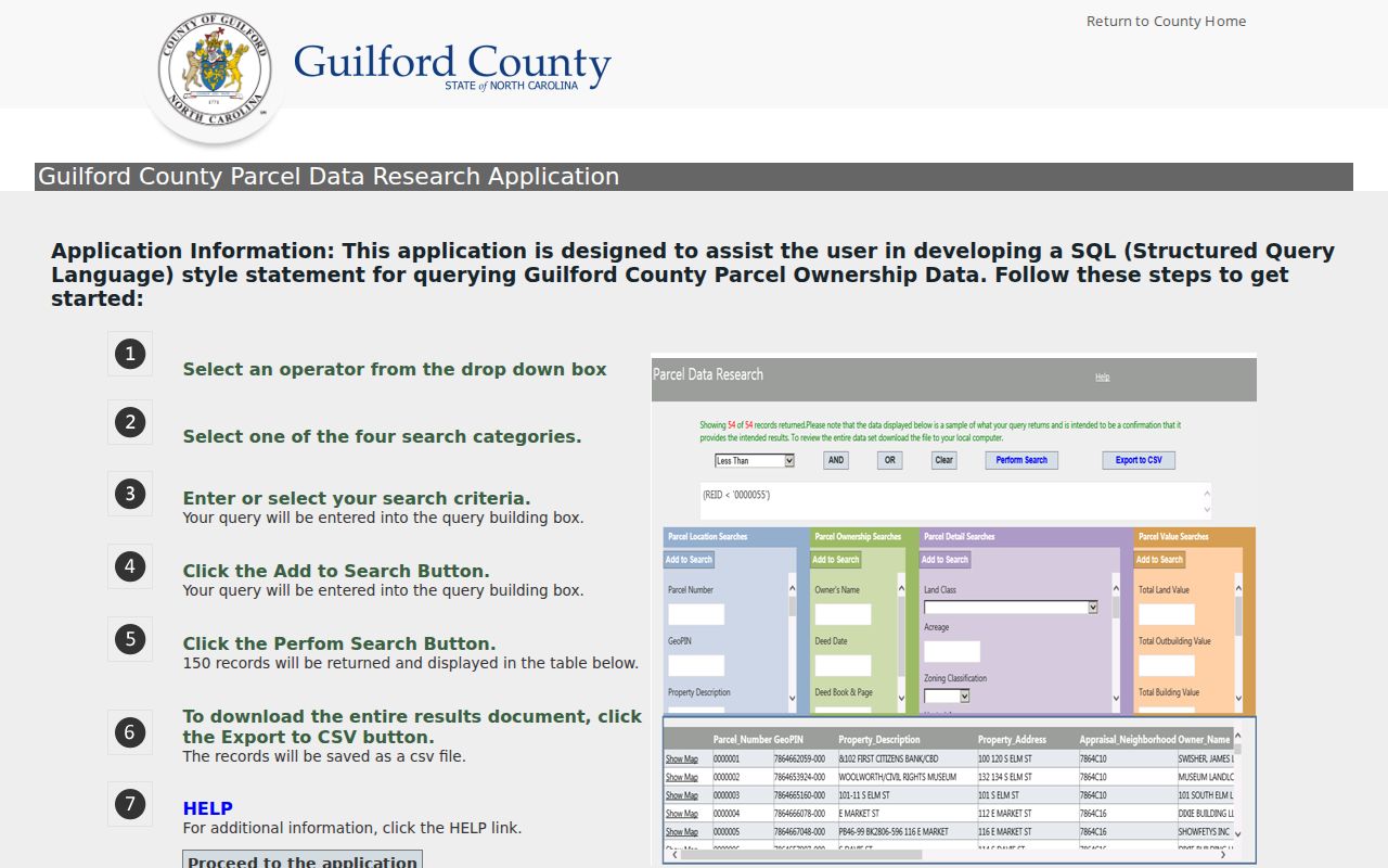 Greensboro ZIP code directory Guilford Parcel Research interface